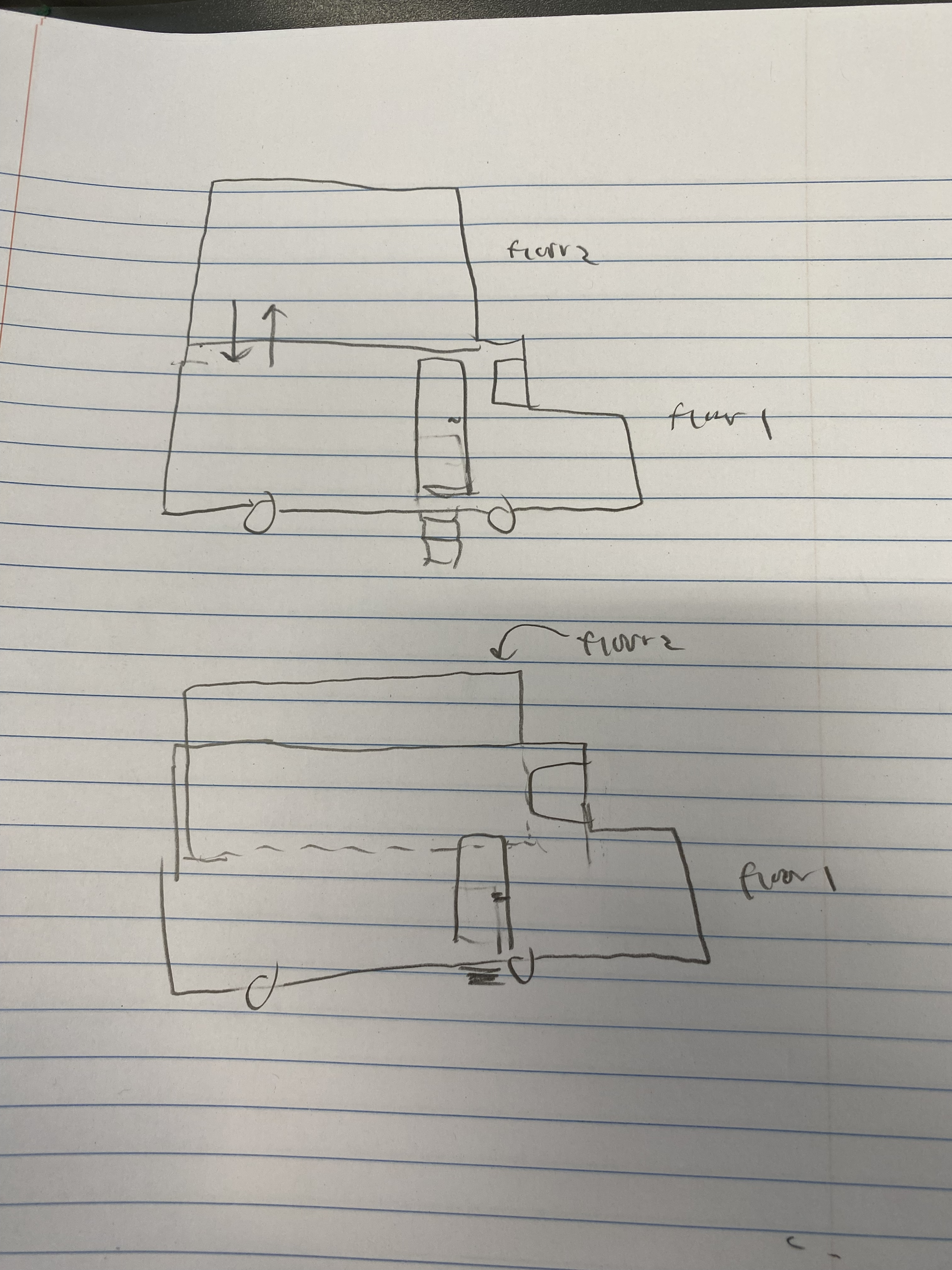Diagram of RV with slide-up floor functionality